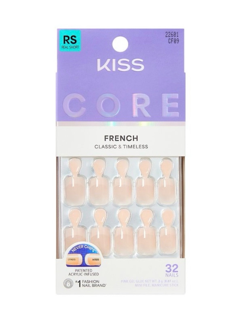 KISS Core French Press-On Nails in Soft Nude and White